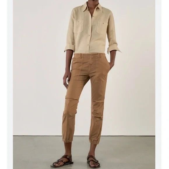 Nili Lotan Cropped Military Pants Womens 6 in Tawny Brown Ankle Zip Cotton Blend - Picture 1 of 15